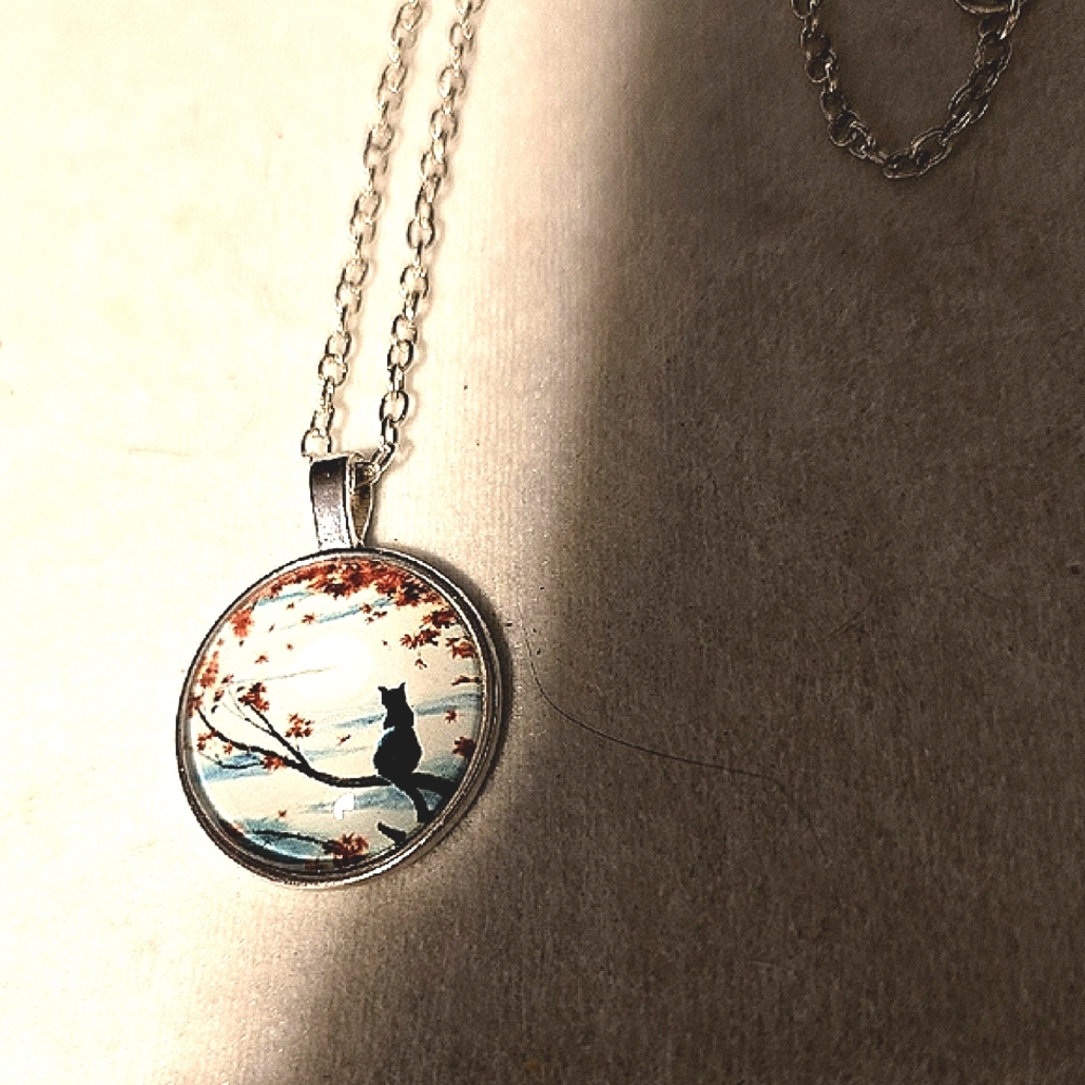 Charming Silver Black Cat Pendant Necklace
